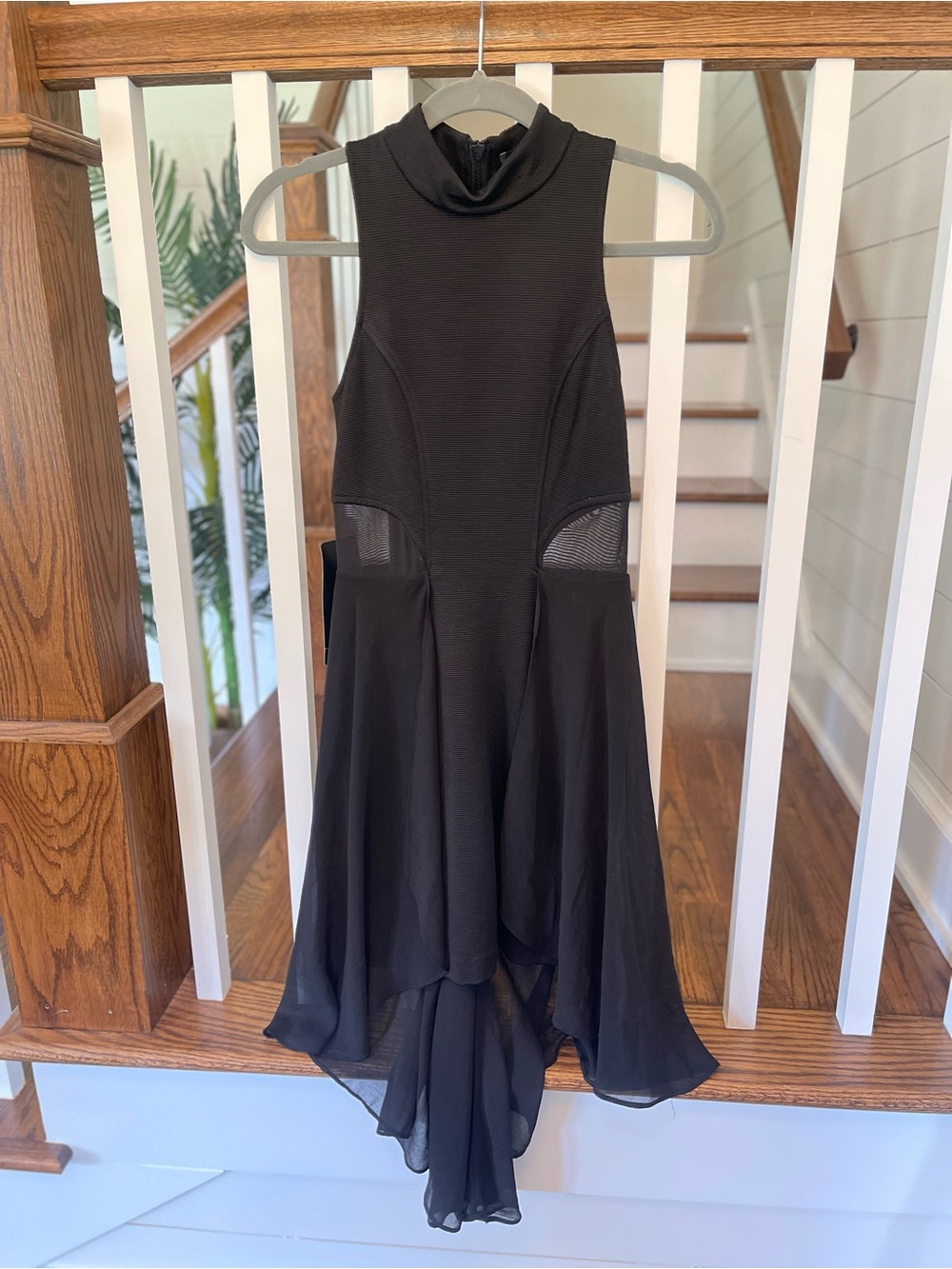 bebe Black Sleeveless High-Neck Asymmetric Hem Dress